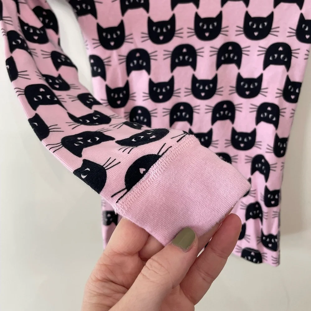 Hanna Andersson Long John Pajama Top Shirt Halloween Cats Pink Girls Sz US 8 130